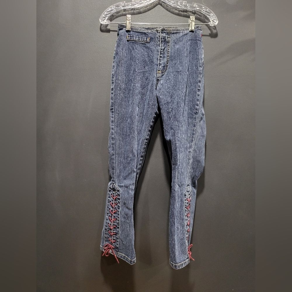 Vintage Guess Jeans Stretch Maroon Laces Side Y2K 00s Made in Thailand Size 24